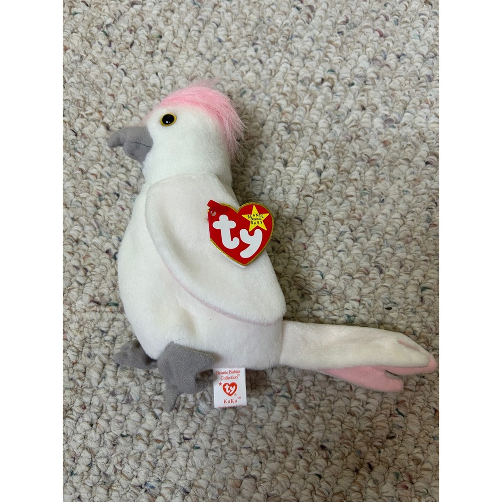 Ty Beanie Baby KuKu the Cockatoo White Pink Bird Plush Retired 1997 Vintage Toy